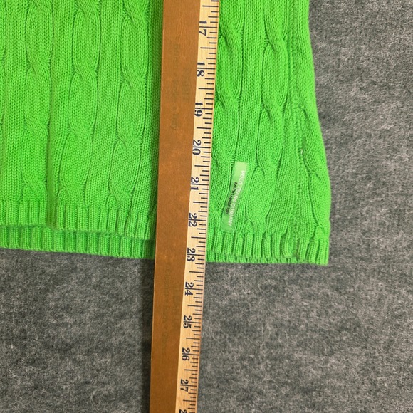 VTG Polo Jeans Co‎ Ralph Lauren Cable Knit Sweater Green Womens Large Crew Neck - Picture 6 of 8